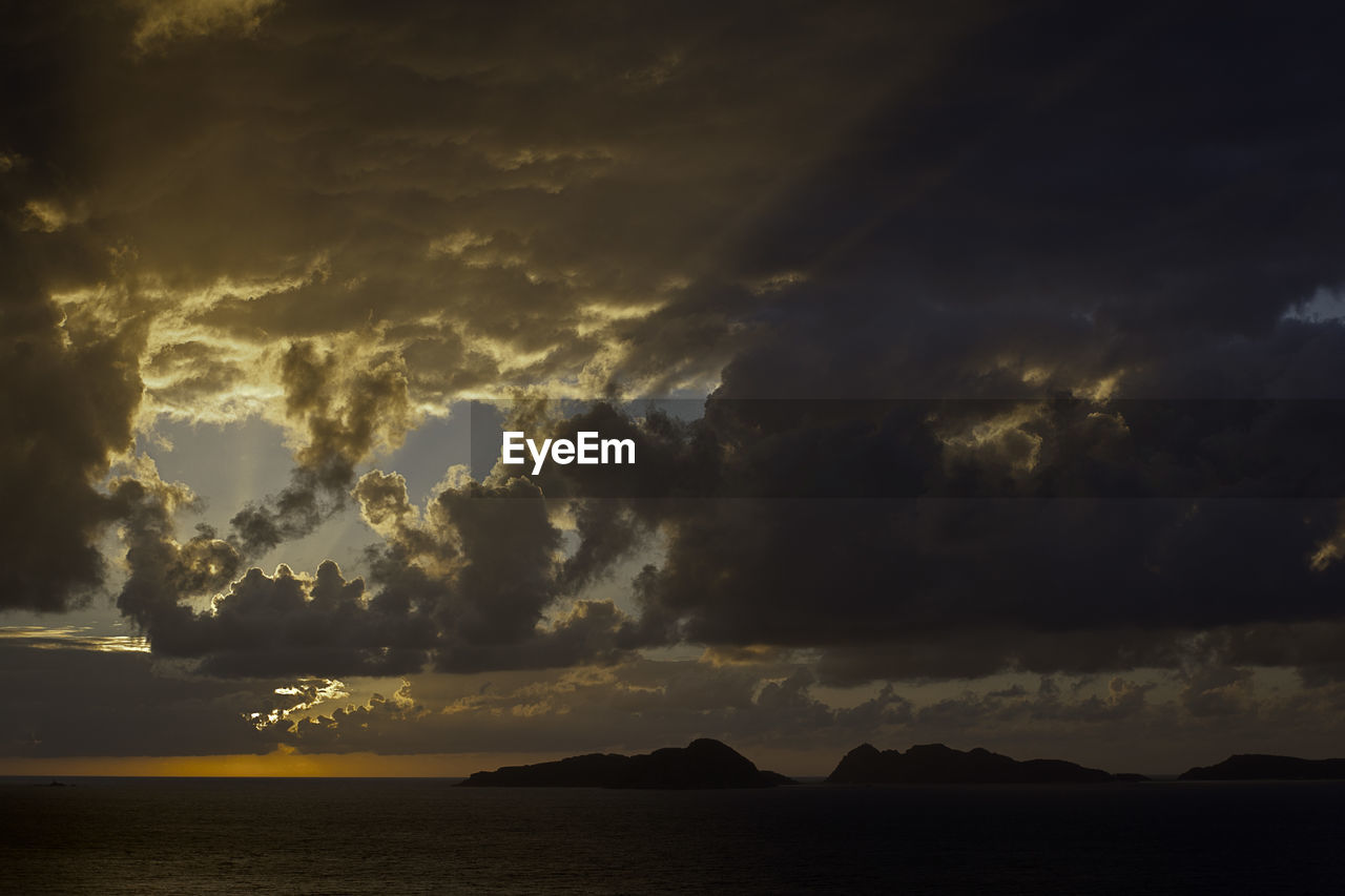 Scenic view of sea against dramatic sky