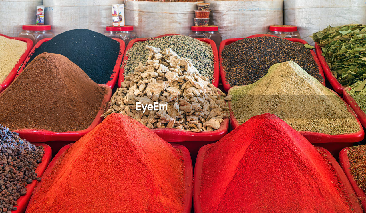 high angle view of food for sale at market stall