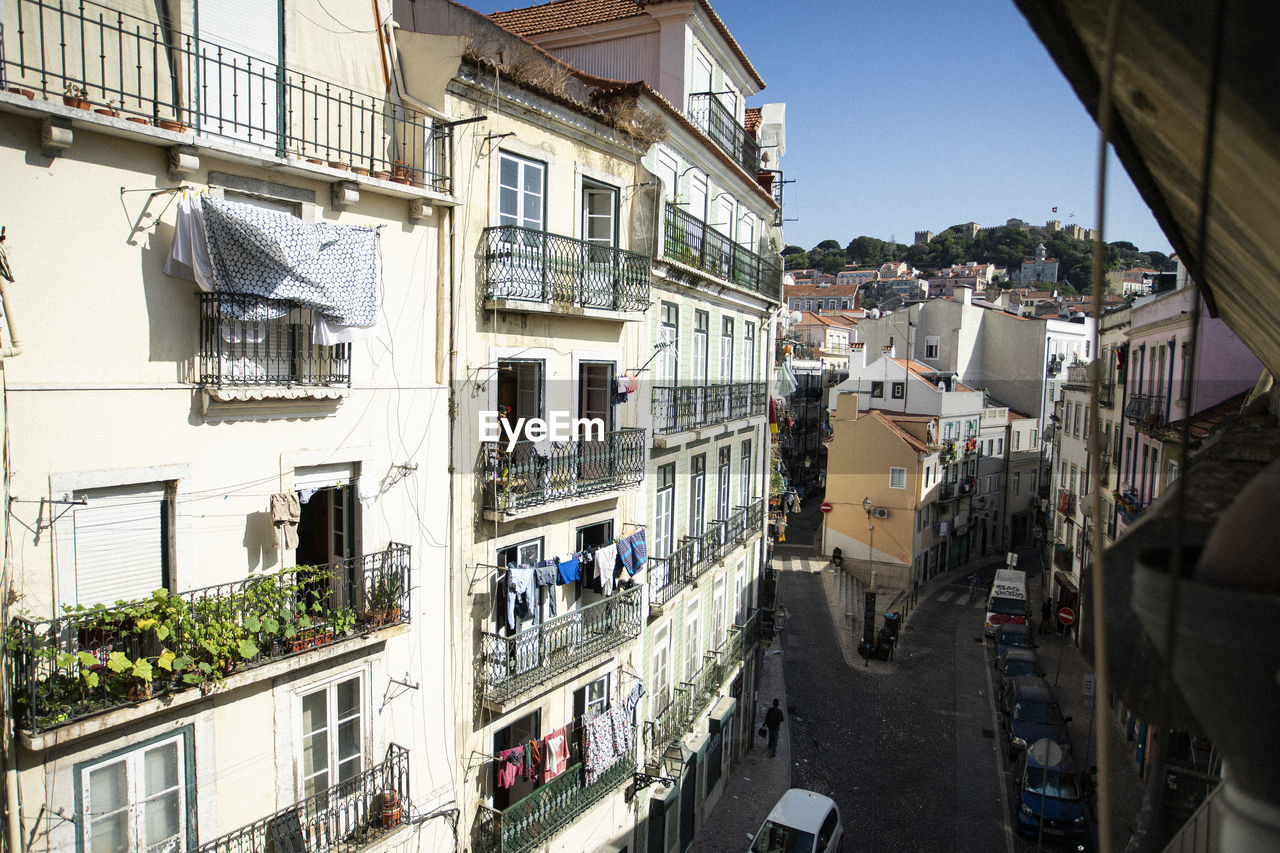 High angle view of city street in lisbon