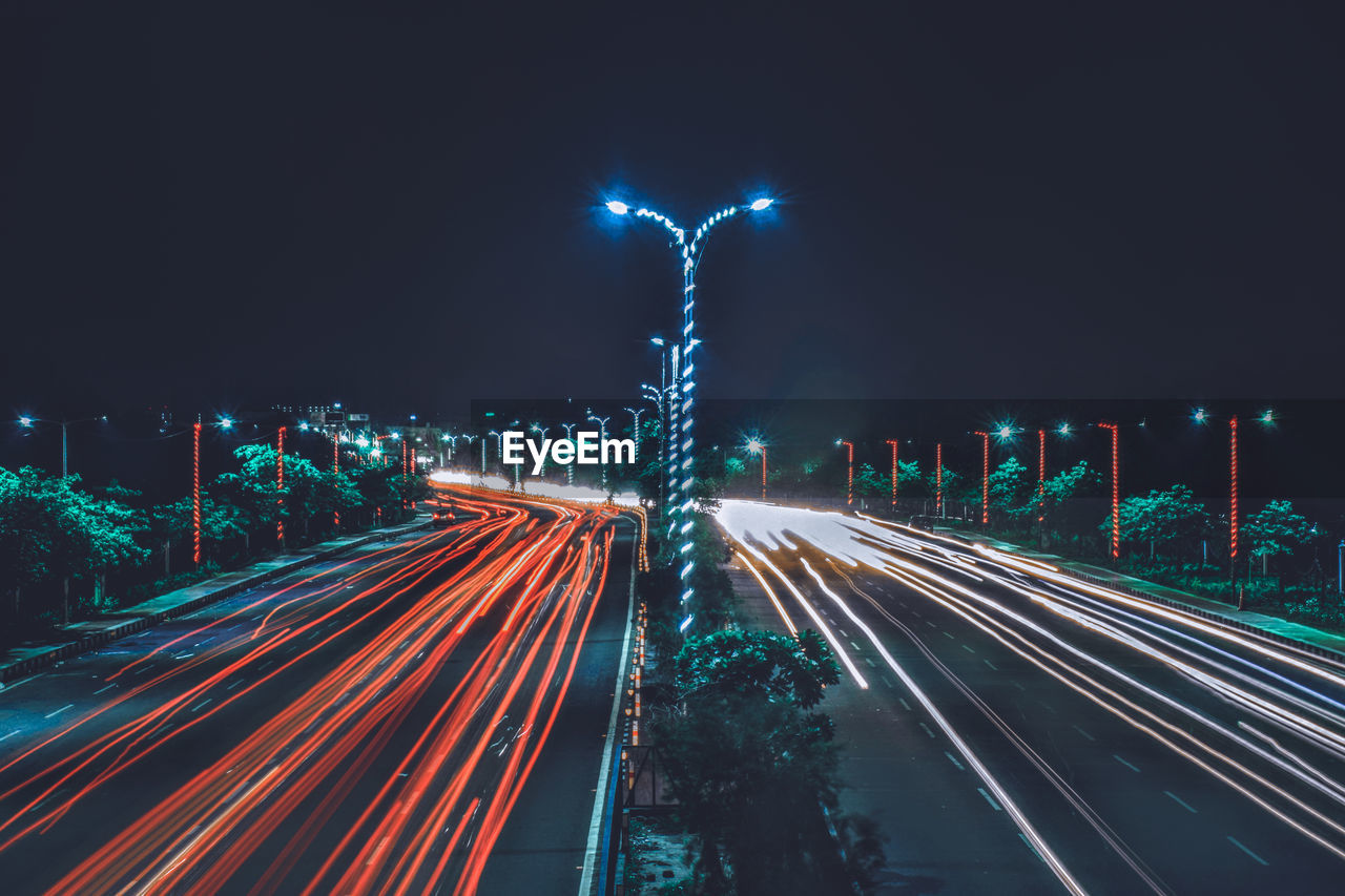 Light trails on highway at night