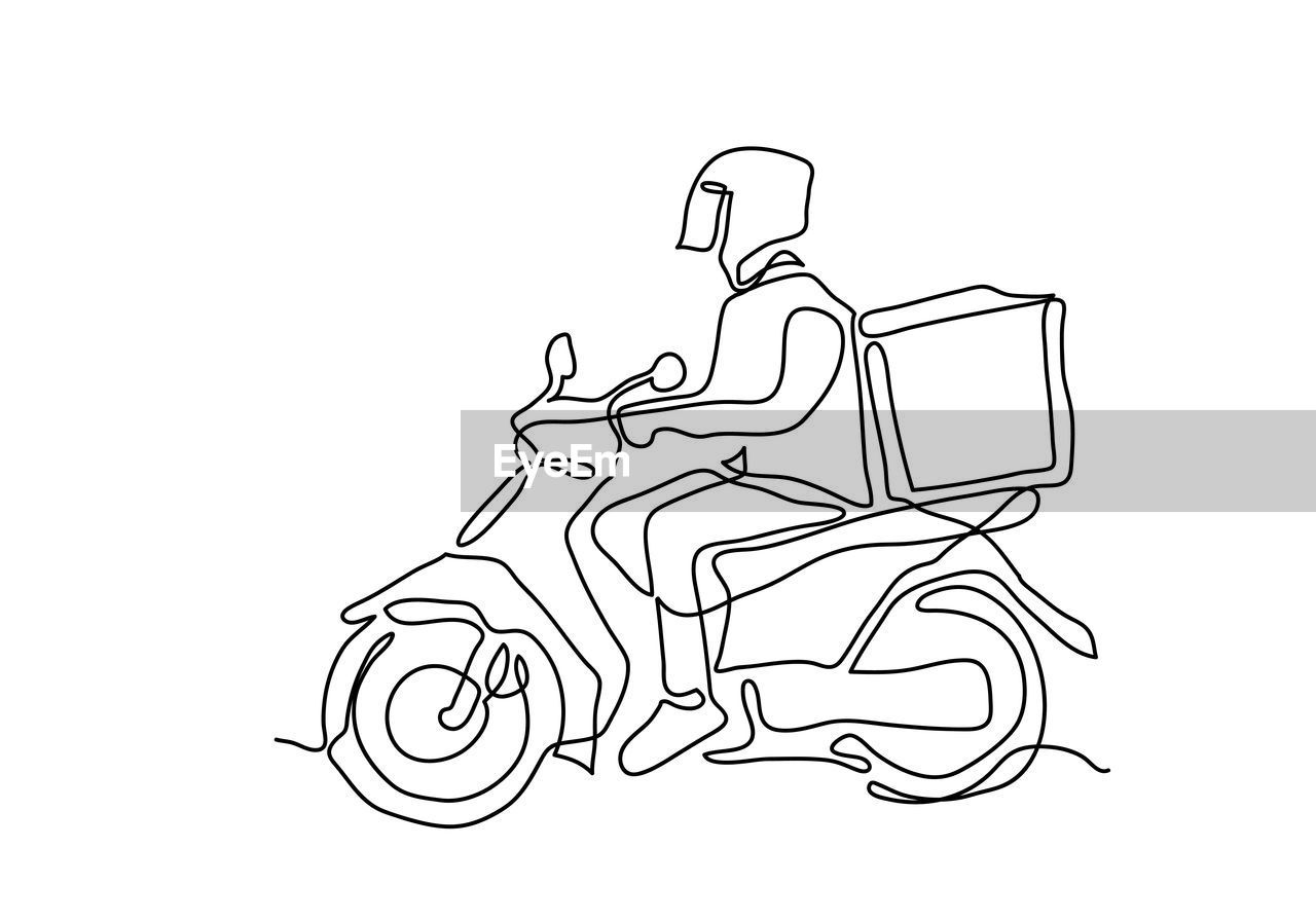 One continuous line of delivery man ride motorcycle illustration