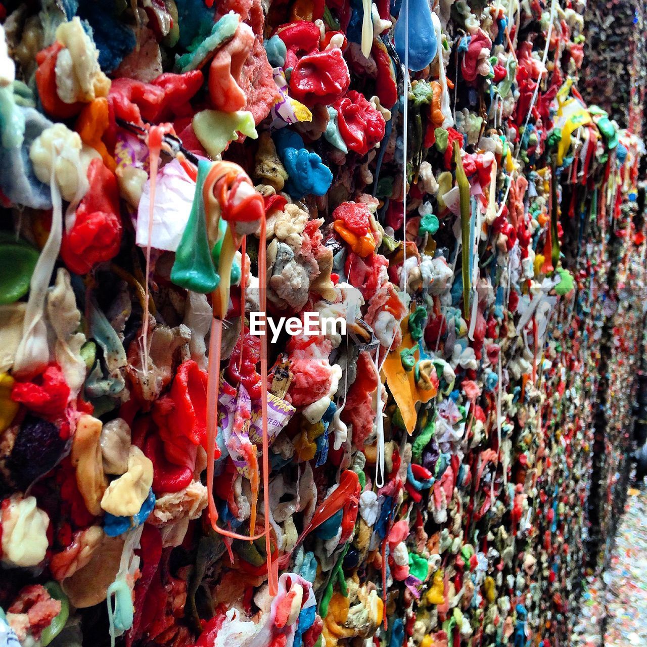 Close-up of multi colored gum wall