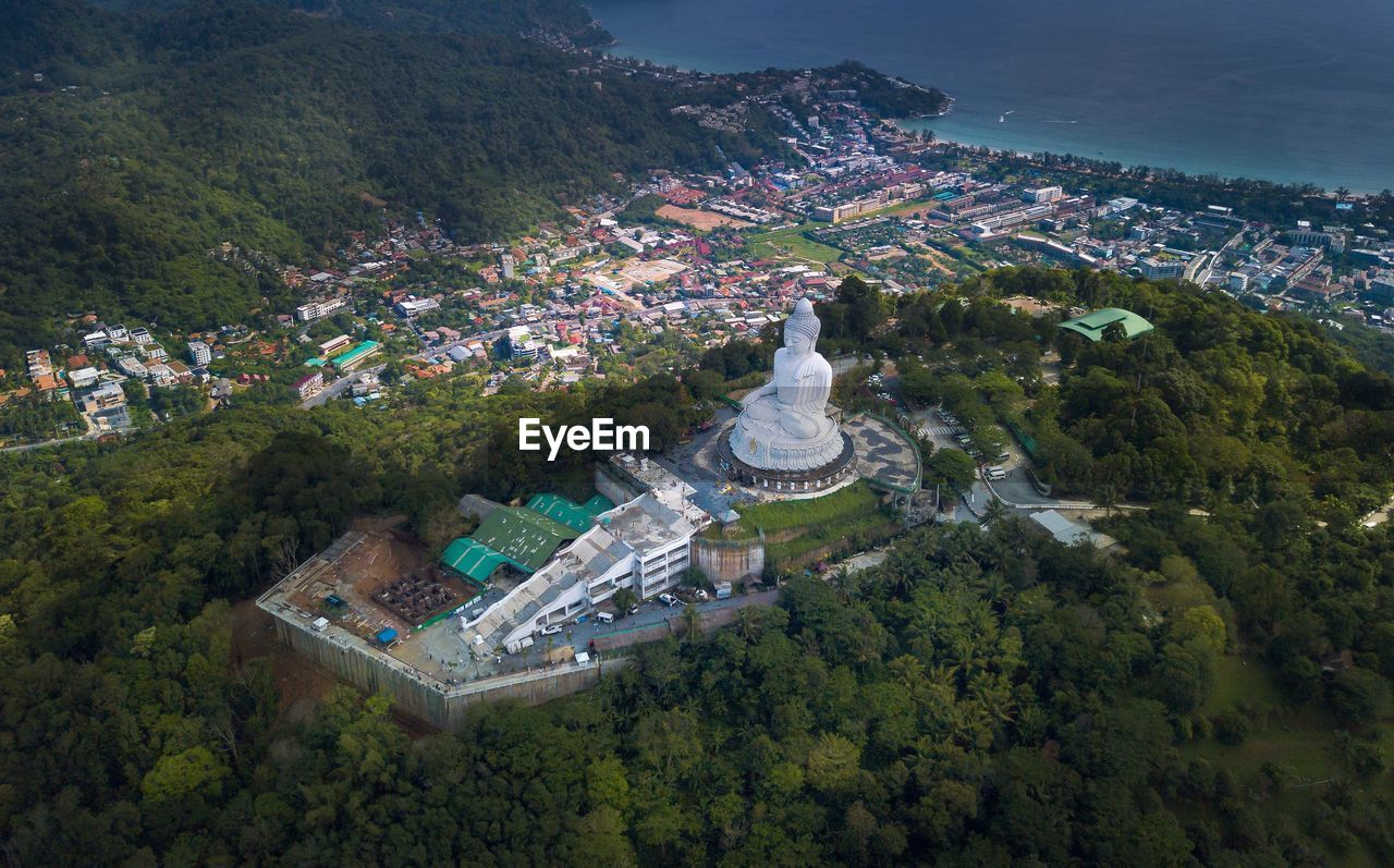 High angle view of buildings in city