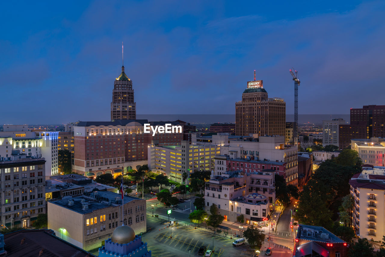 High angle view of buildings in city