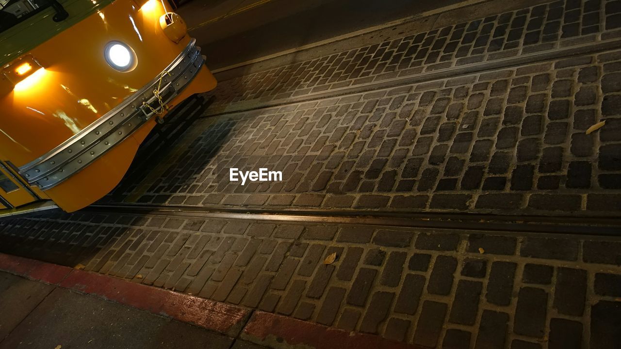 Tilt image of cable car on tracks