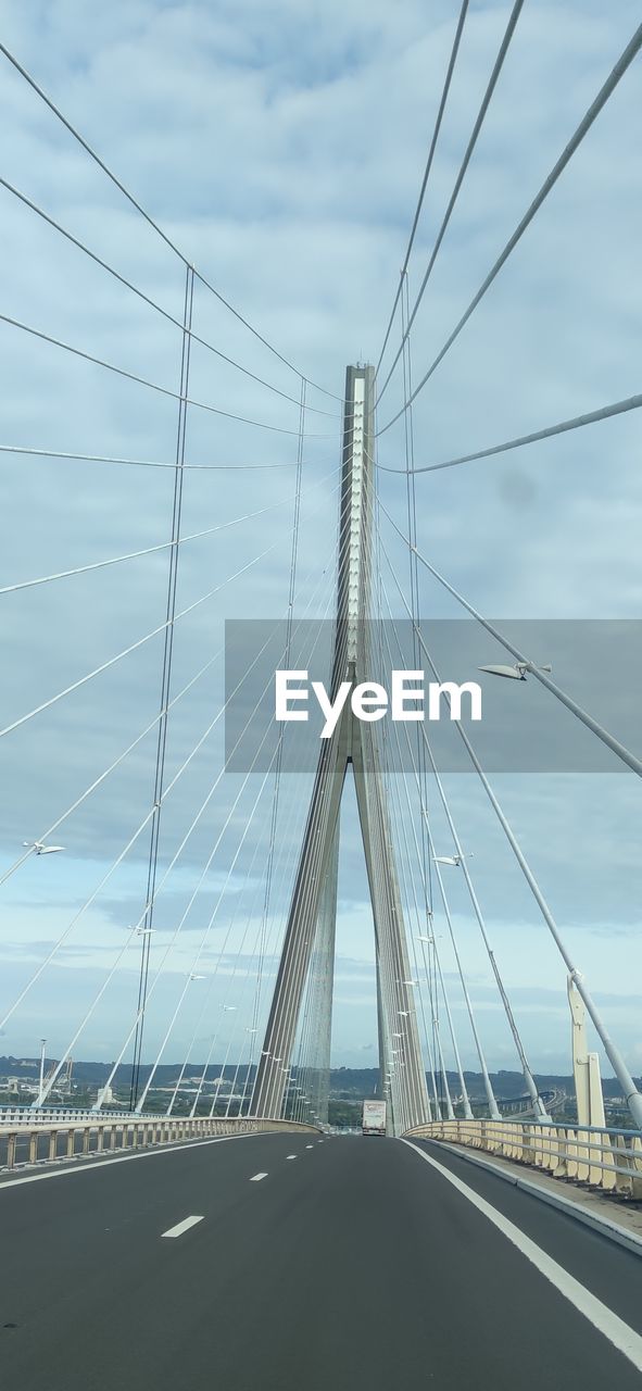 VIEW OF SUSPENSION BRIDGE AGAINST SKY