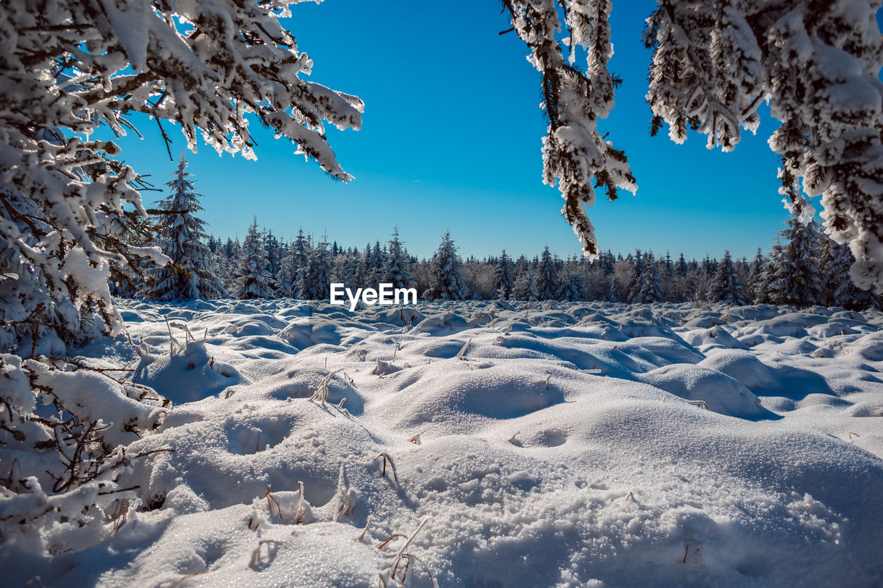 SNOW COVERED LAND AGAINST SKY