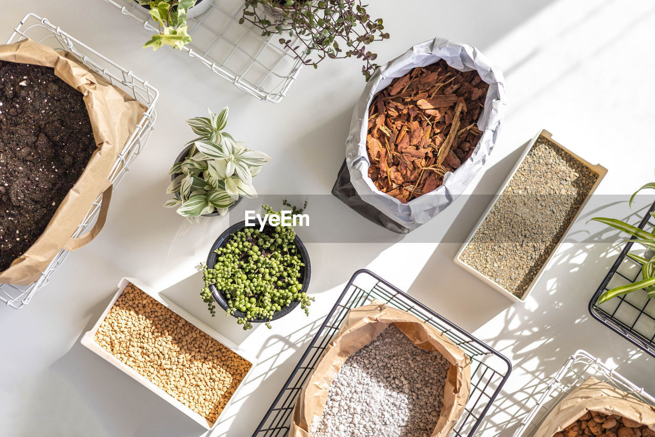 high angle view of food in bowls on table