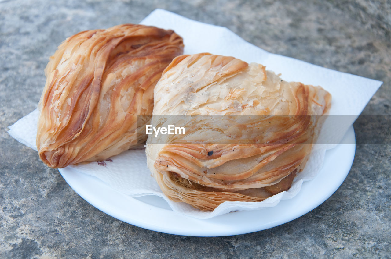 HIGH ANGLE VIEW OF BREAD ON PLATE