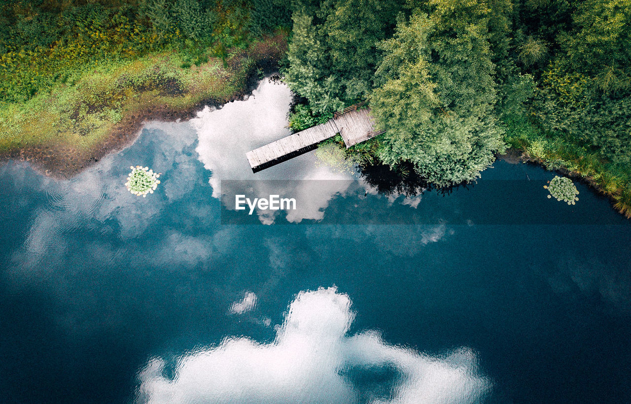 Aerial view of lake with reflection