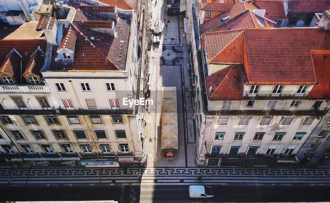 High angle view of buildings in city