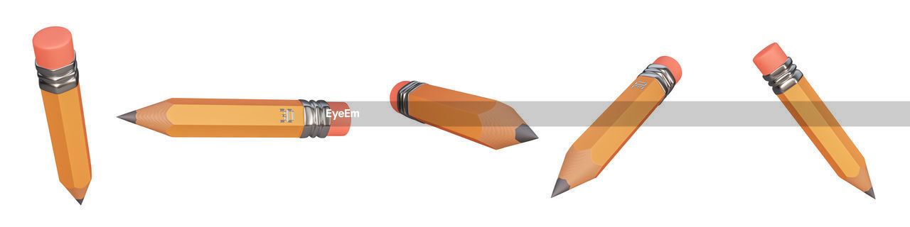 orange, white background, cut out, pencil, office supplies, orange color, no people, equipment, group of objects, eraser