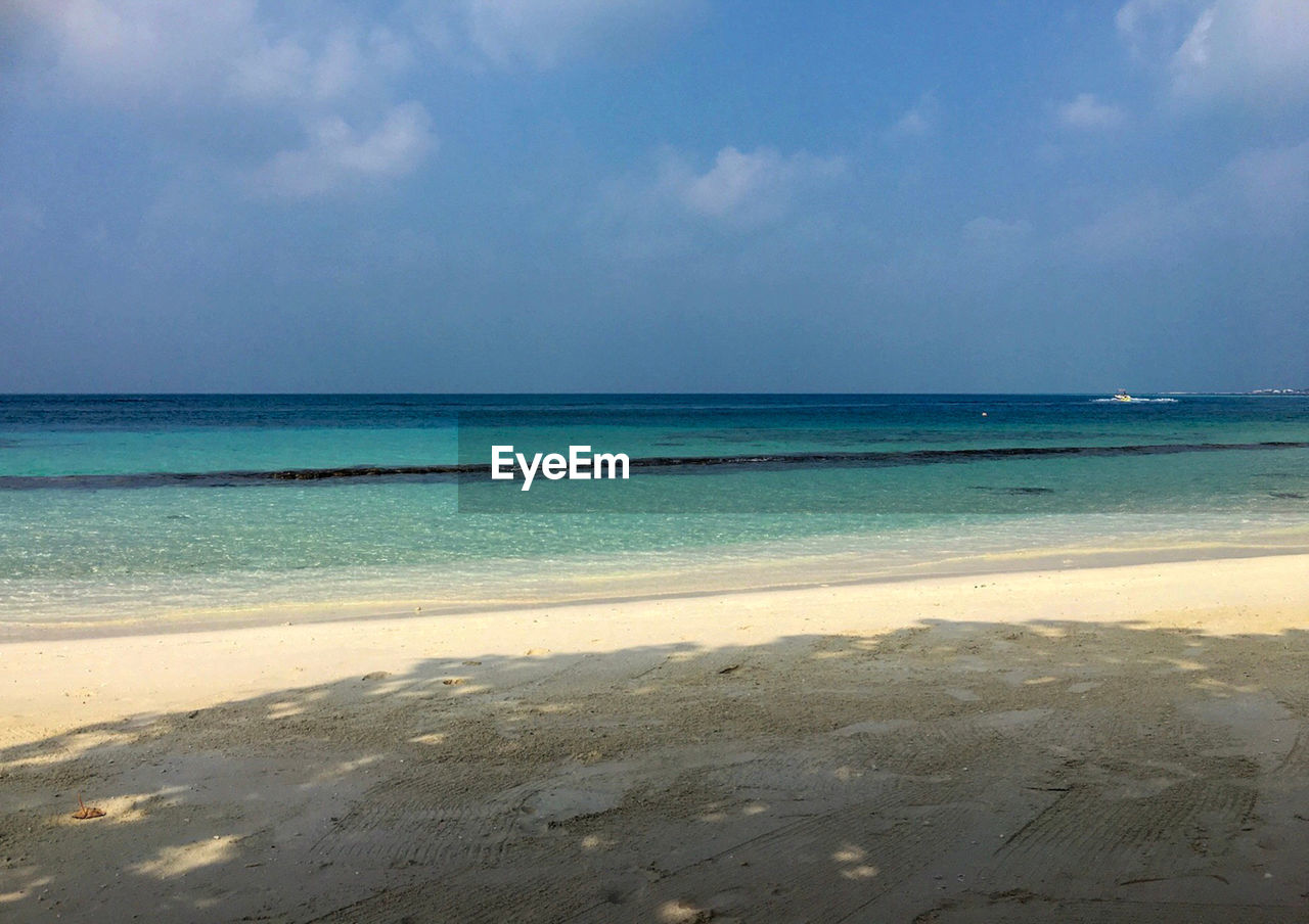 SCENIC VIEW OF SEA SHORE AGAINST SKY