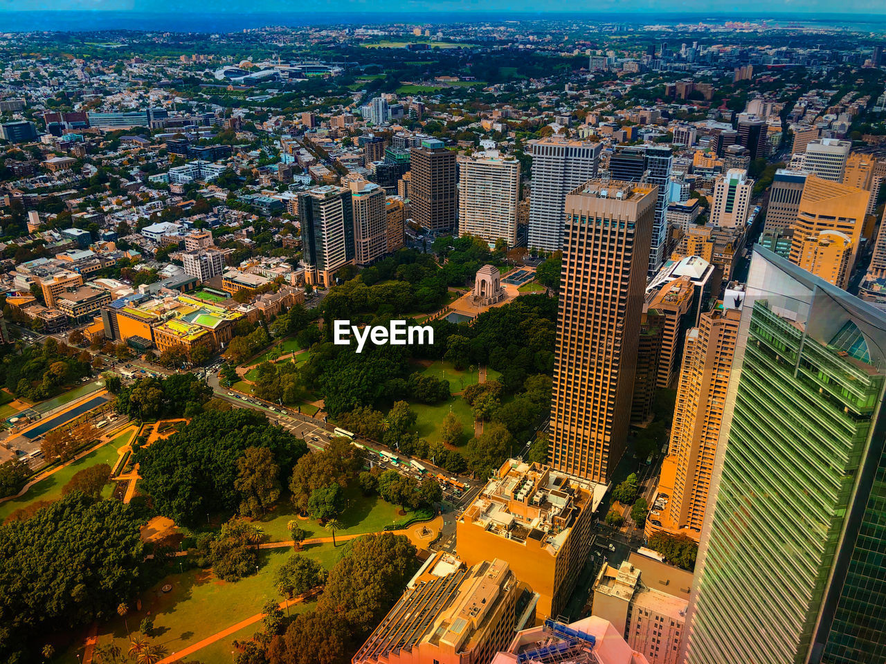 High angle view of buildings in city sydney, australia. 