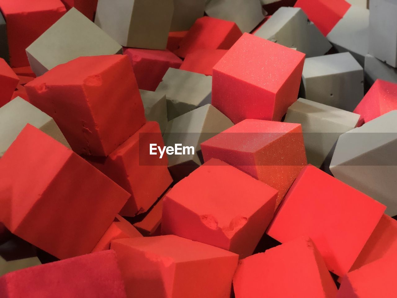 Full frame shot of red and gray sponge blocks
