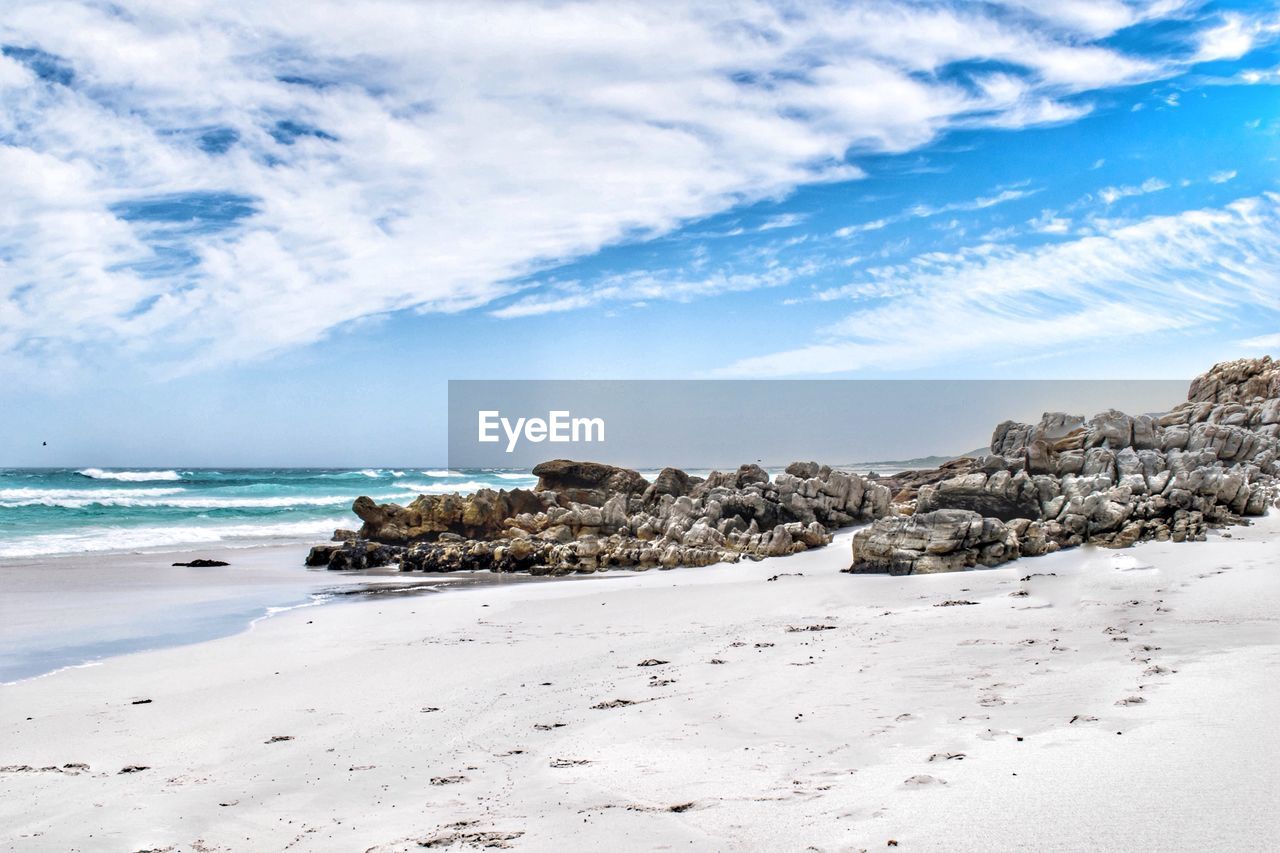 Scenic view of beach against sky