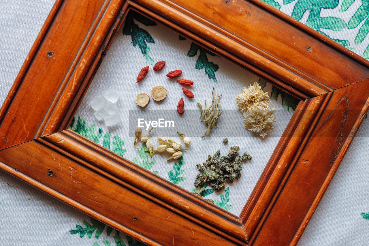 High angle view of flowers tea product shoot 