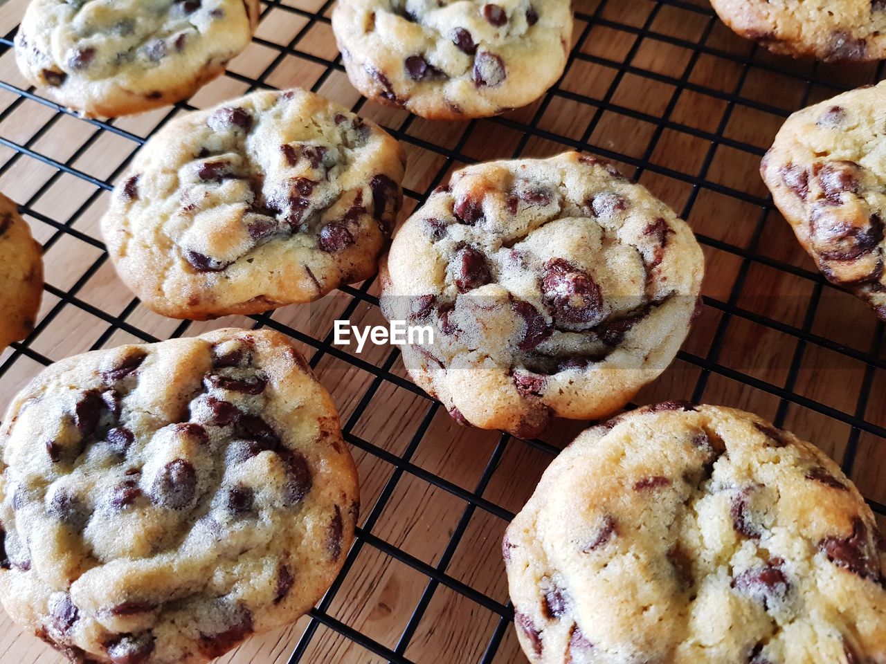 High angle view of cookie. chocolate chip cookie. freshly baked.