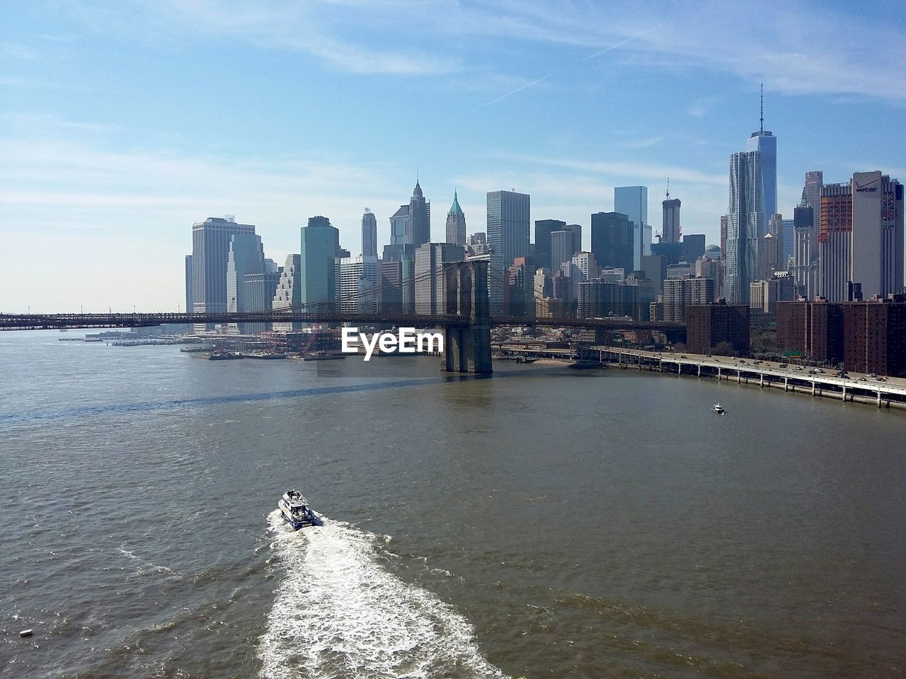 City skyline with river in background