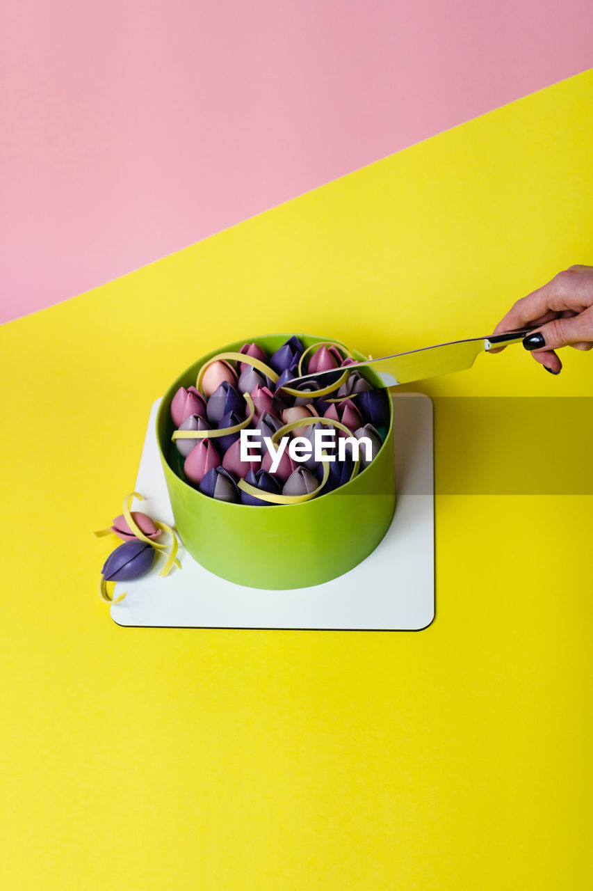 directly above shot of food in bowl on table