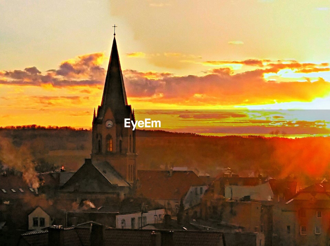 VIEW OF CHURCH AT SUNSET