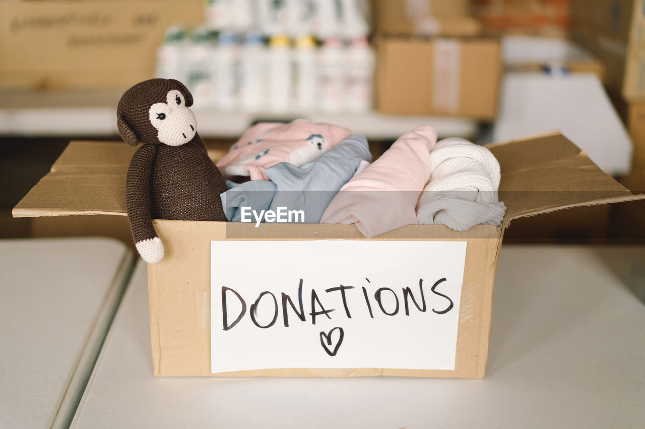 Donation food and cloting for refugees, support of war victims, helping people, charity.