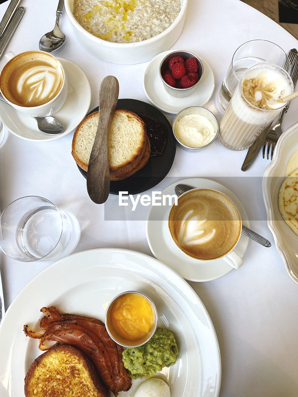 High angle view of breakfast on table