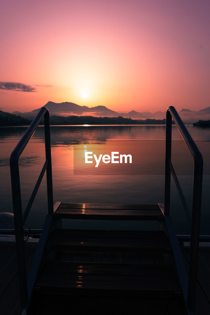 Scenic view of a lake against sky during sunset