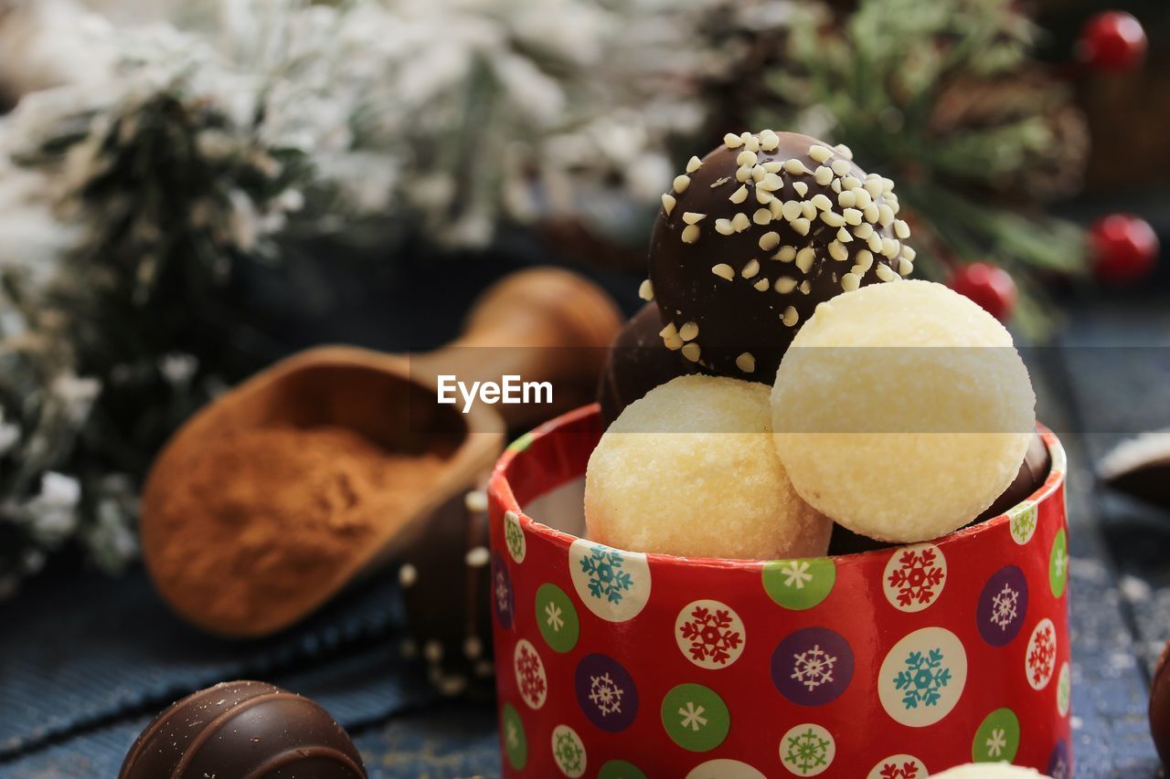 Close-up of dessert in bowl on table