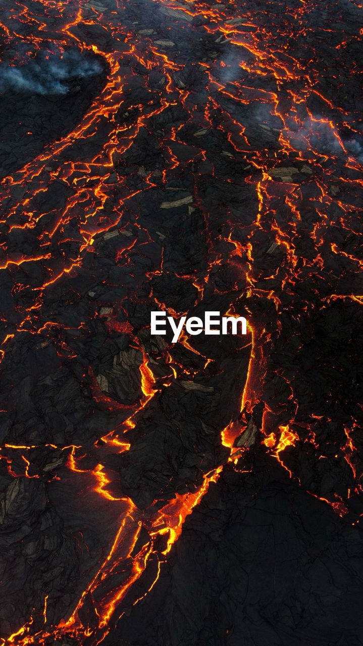 Aerial shot of volcanic eruption