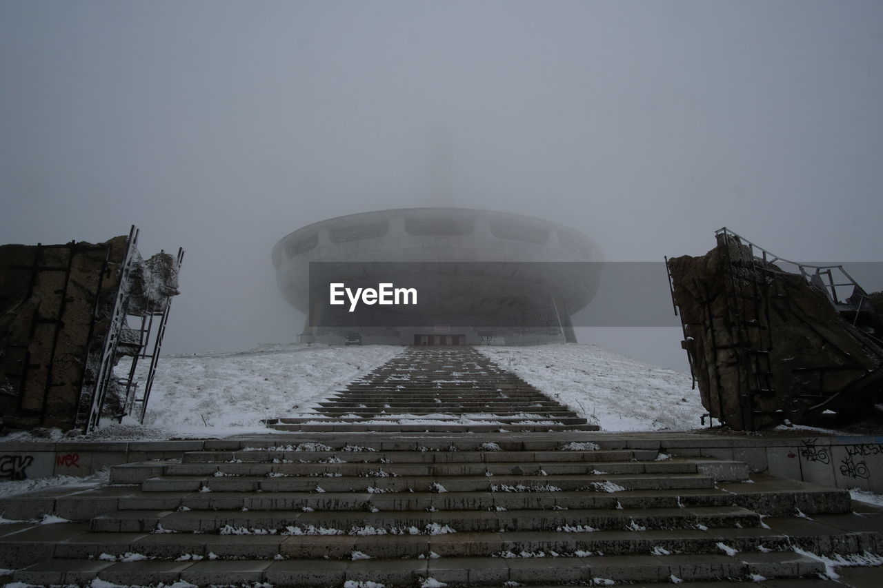 Buildings in foggy weather