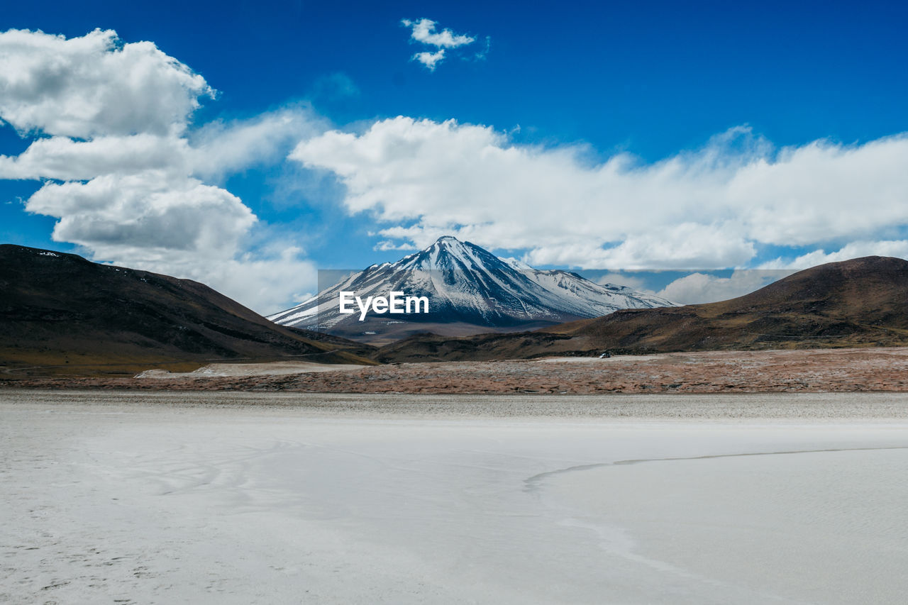 Scenic view of snowcapped mountains against sky