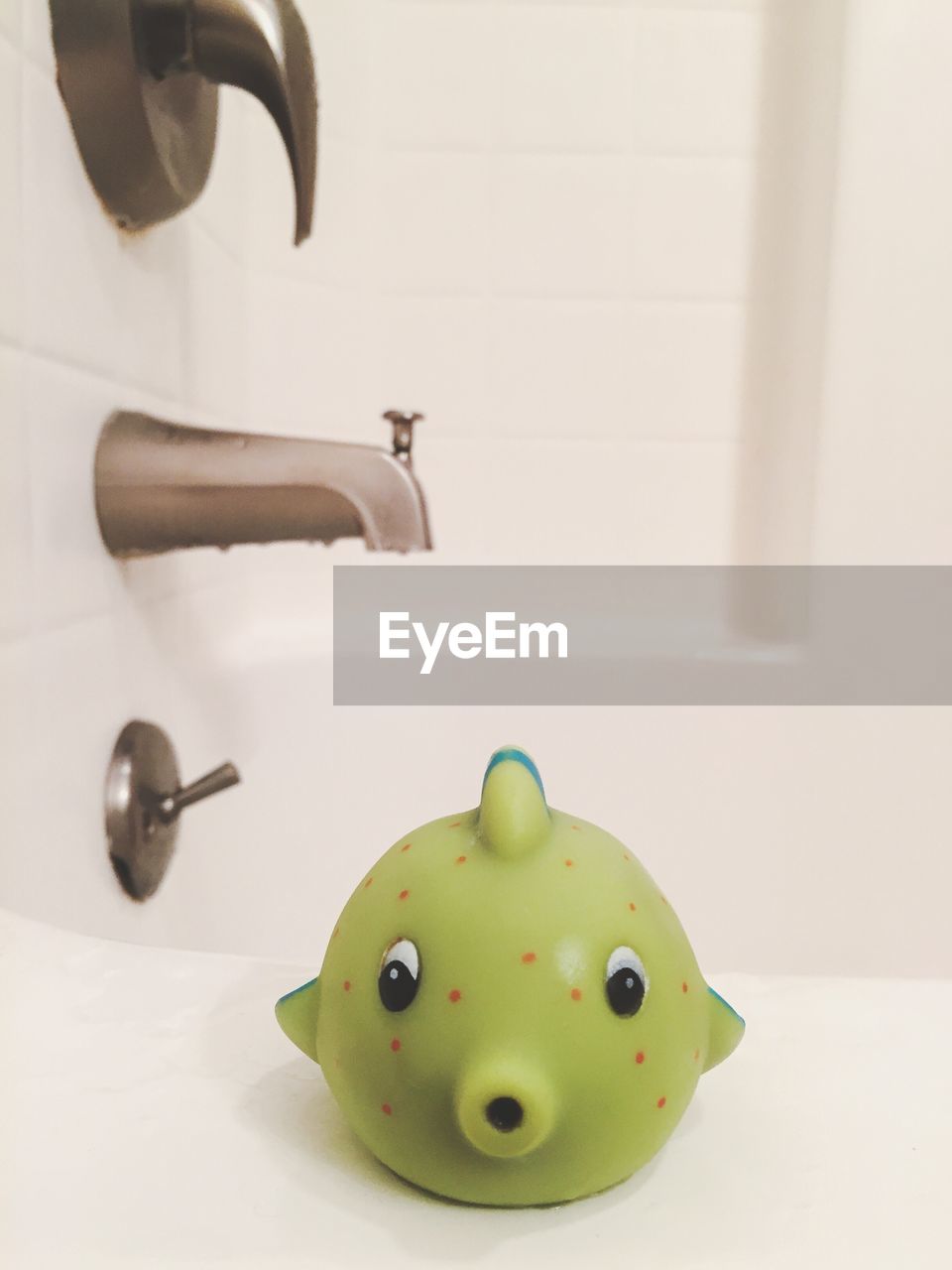 Toy fish on bathtub in bathroom