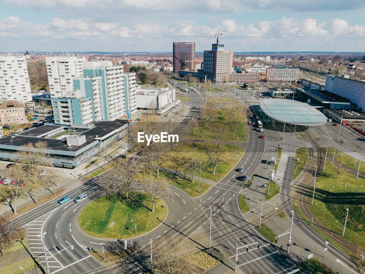 high angle view of buildings in city