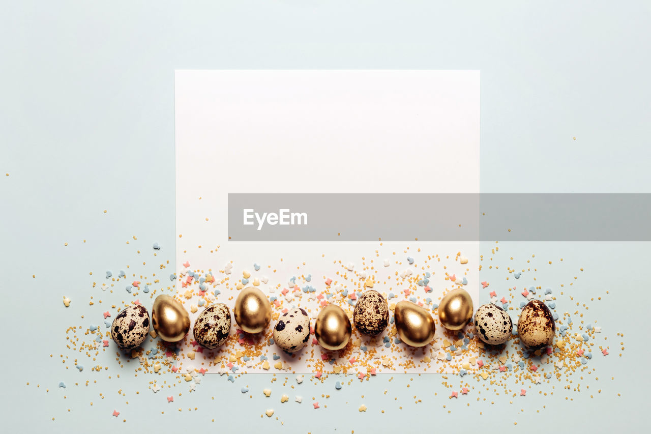 Happy easter greeting card. creative layout made golden egg. happy easter concept