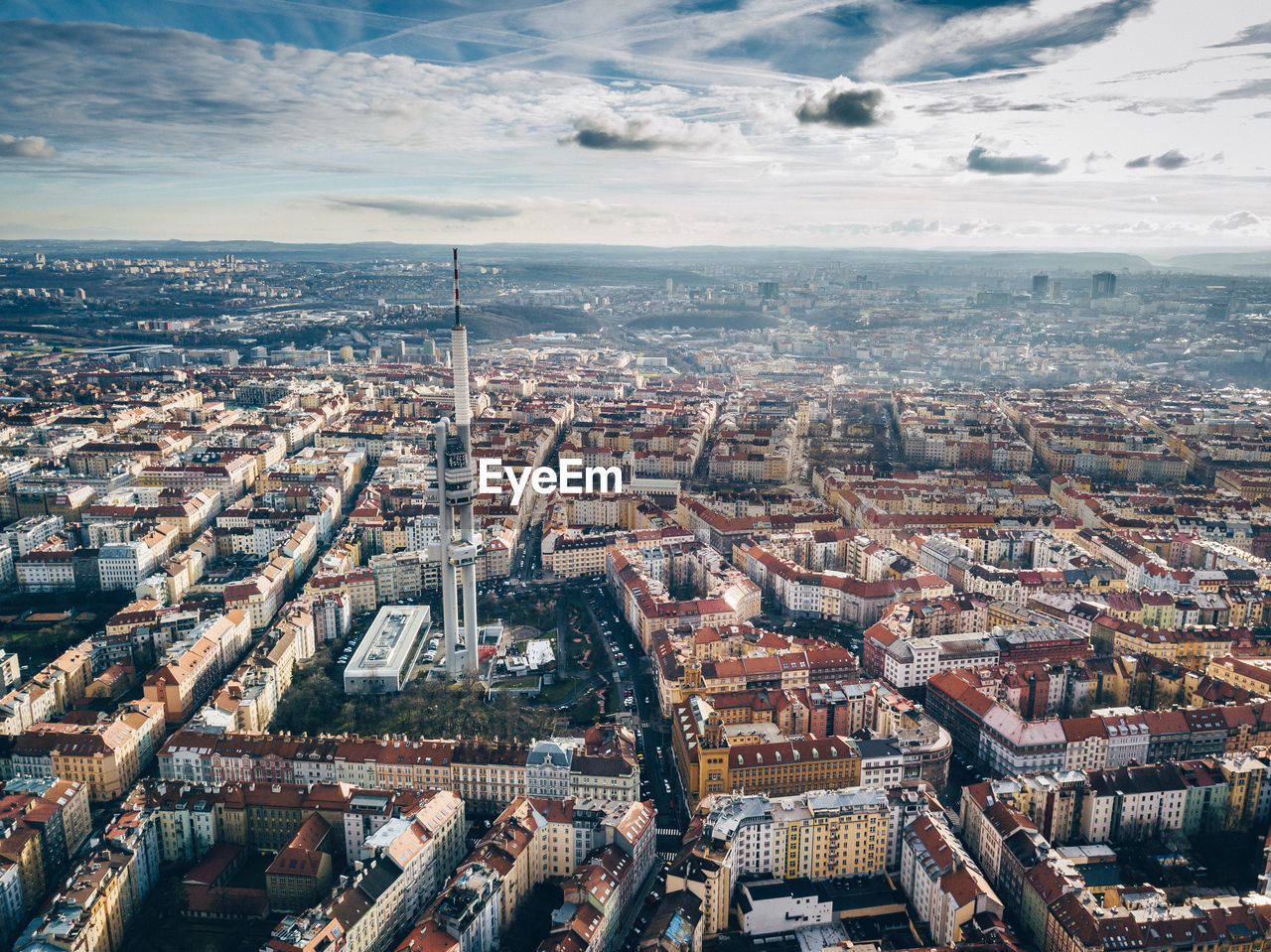 High angle view of cityscape against sky