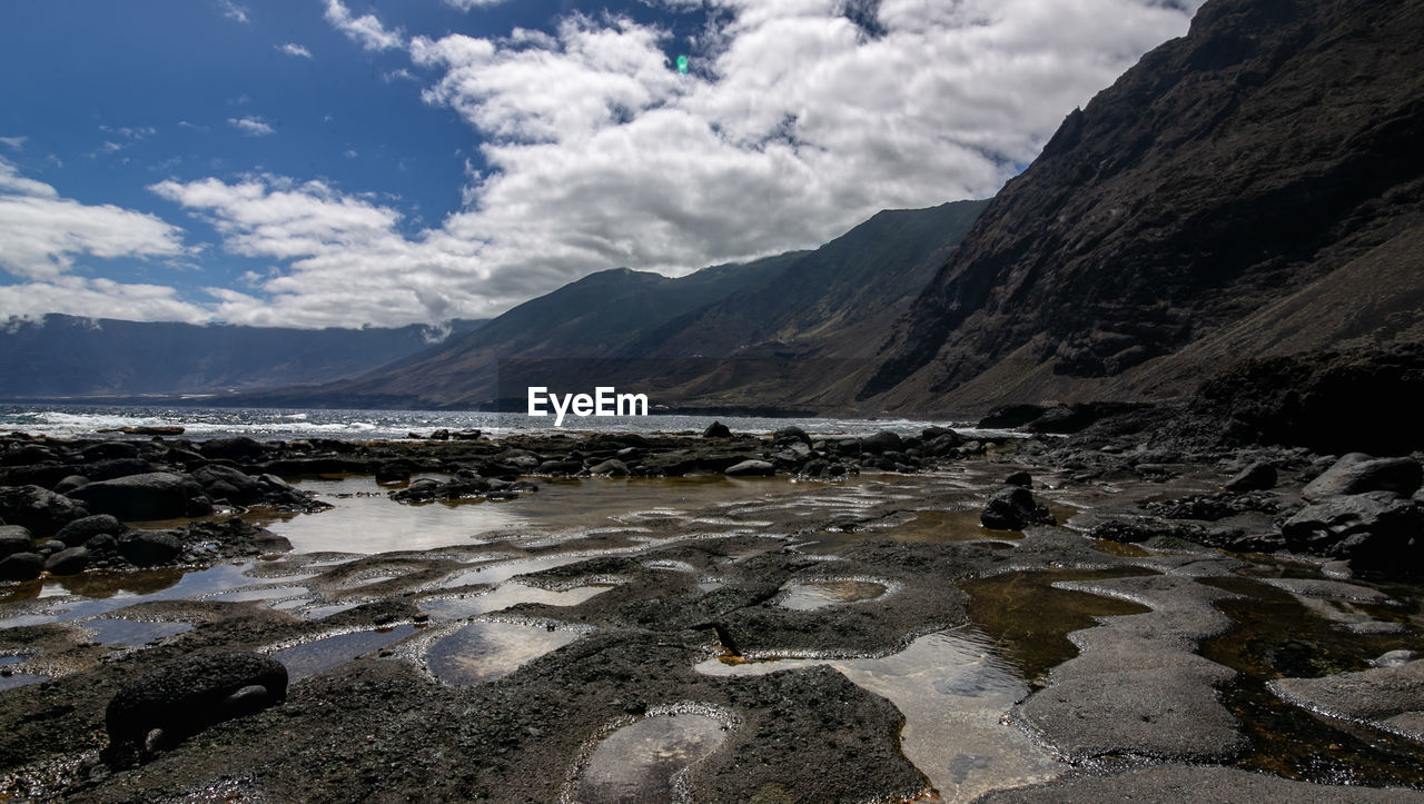 Scenic view of landscape and mountains against sky