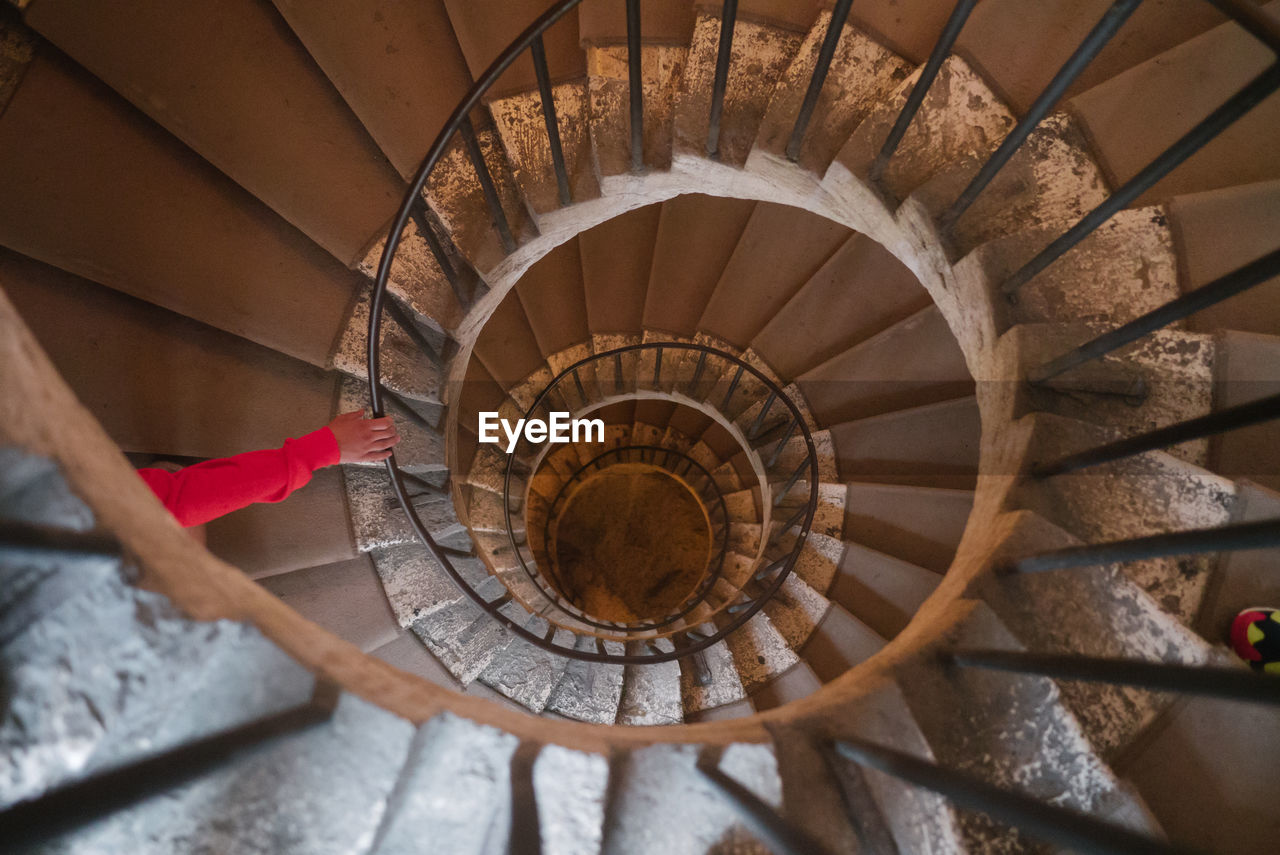 High angle view of spiral staircase