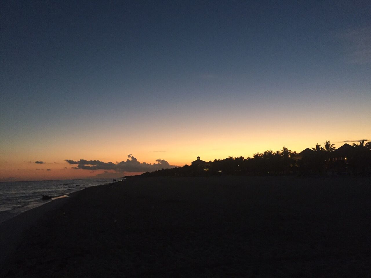 SCENIC VIEW OF BEACH AGAINST SKY AT SUNSET