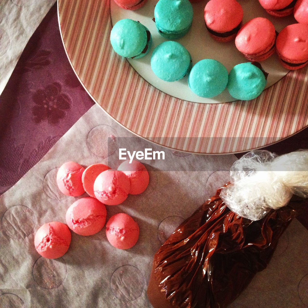 Directly above shot of macaroons in plate