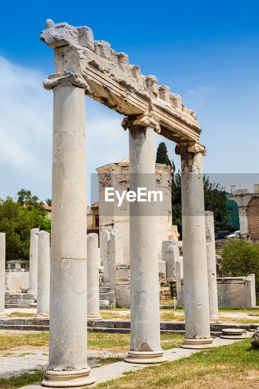 Ancient ruins at the roman agora located to the north of the acropolis in athens