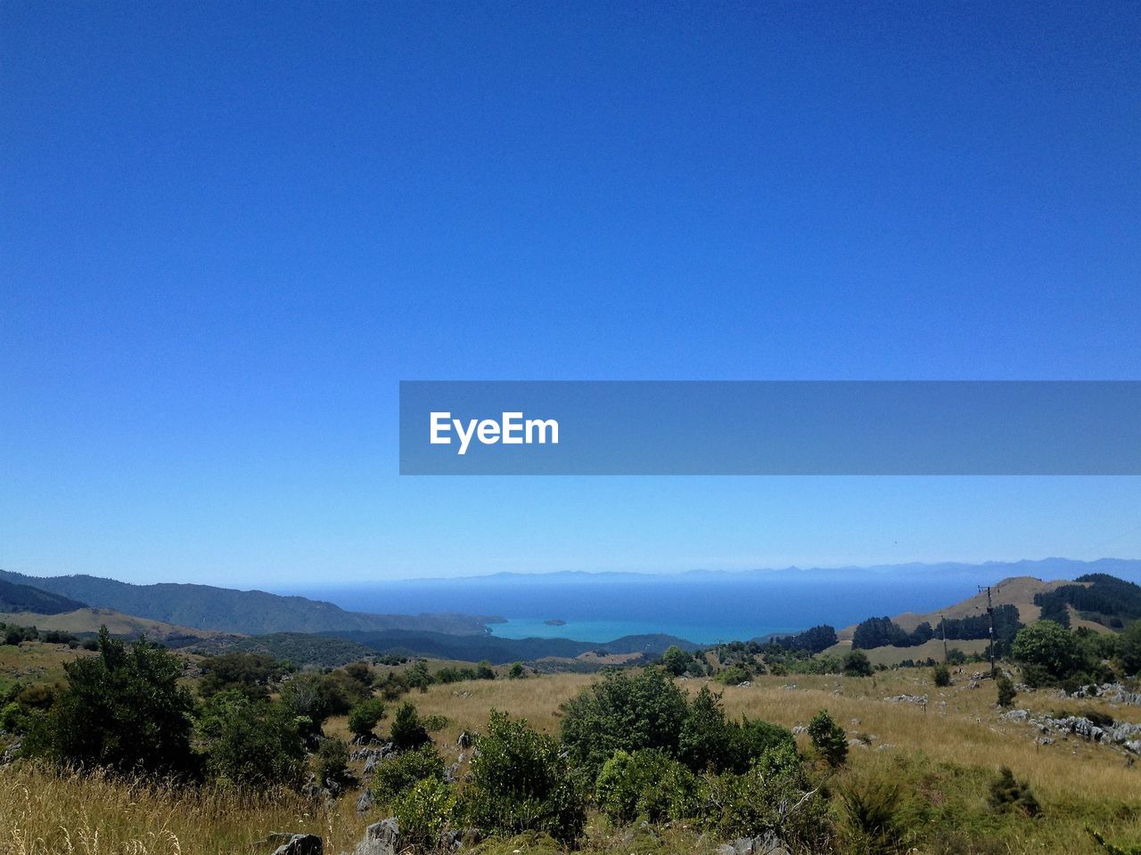 Scenic view of landscape against clear blue sky