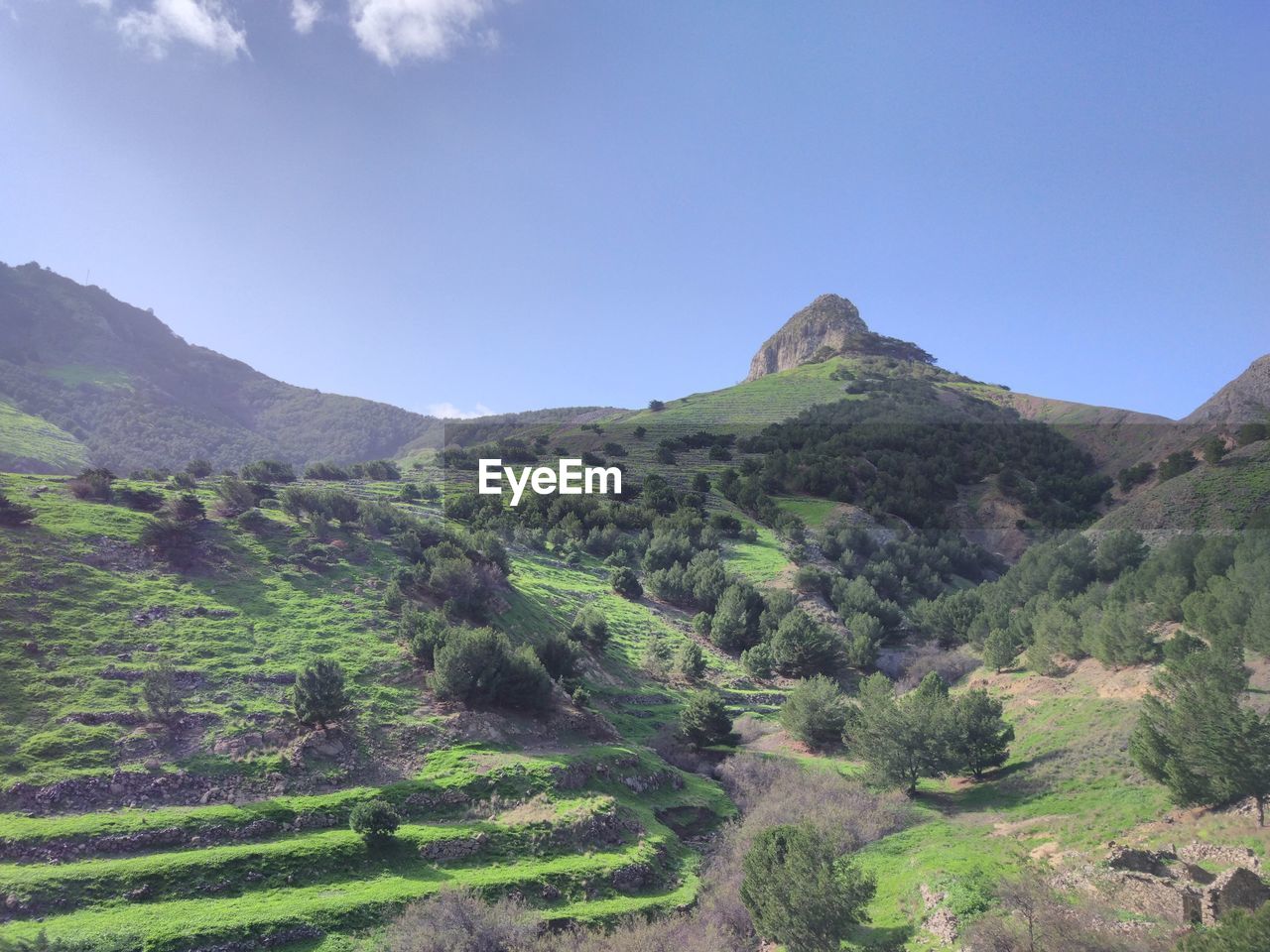 Low angle view of mountain against clear sky