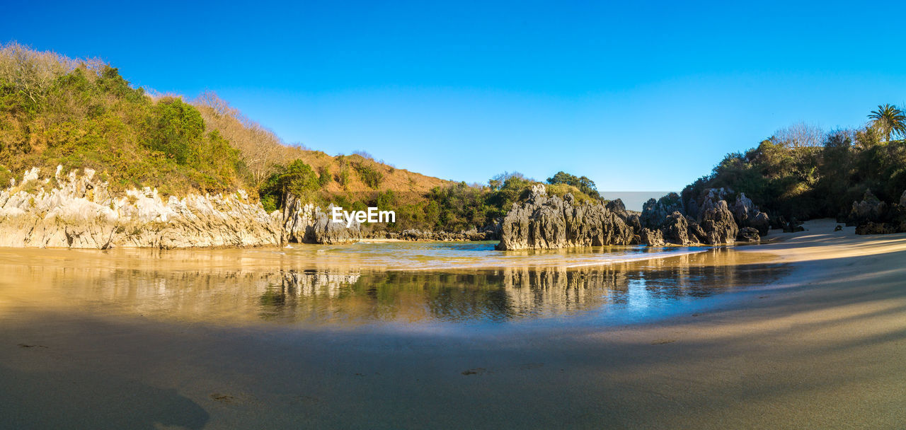 SCENIC VIEW OF LAKE AGAINST BLUE SKY