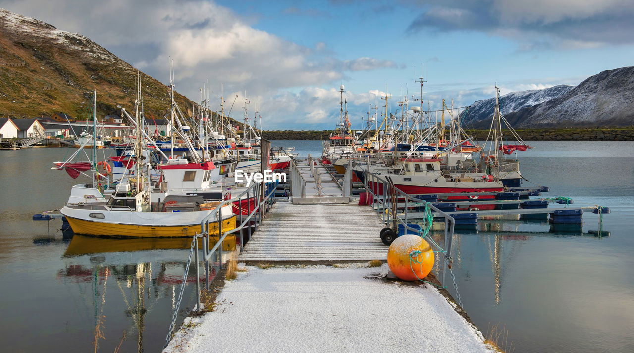 Harbor in a norwegian fishing village on mageroya island, nordland in norway