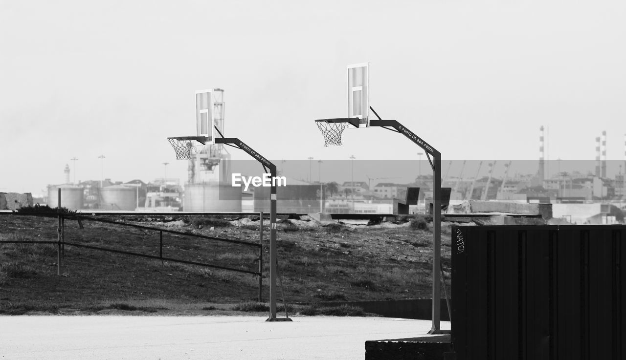 Basketball hoops against clear sky