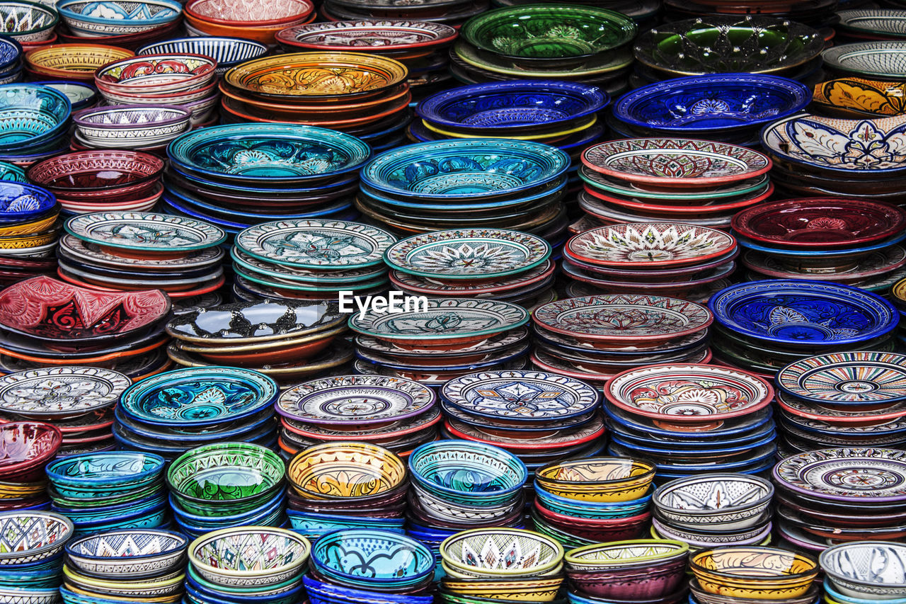 Full frame shot of crockery for sale in market