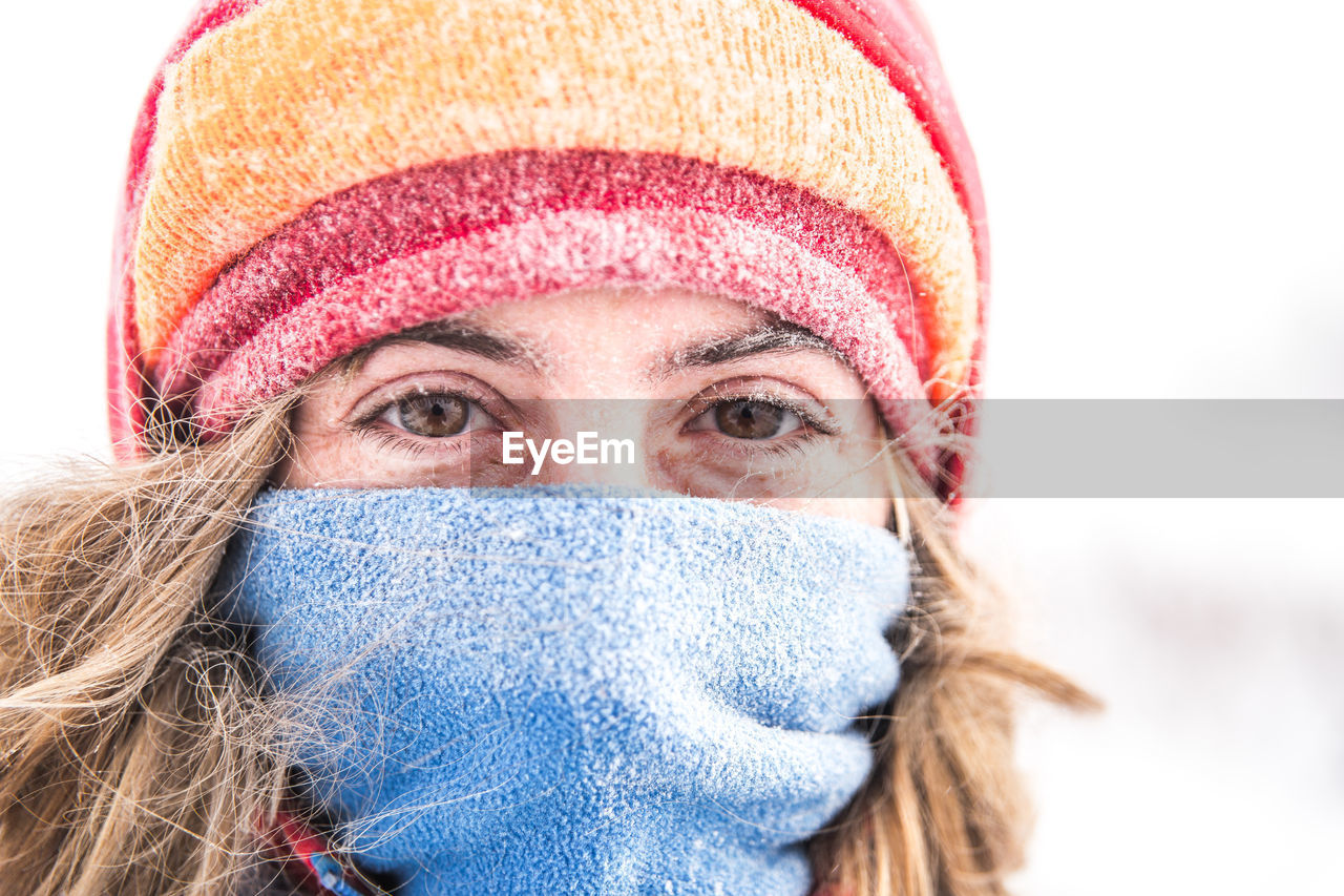 Close-up of woman during winter