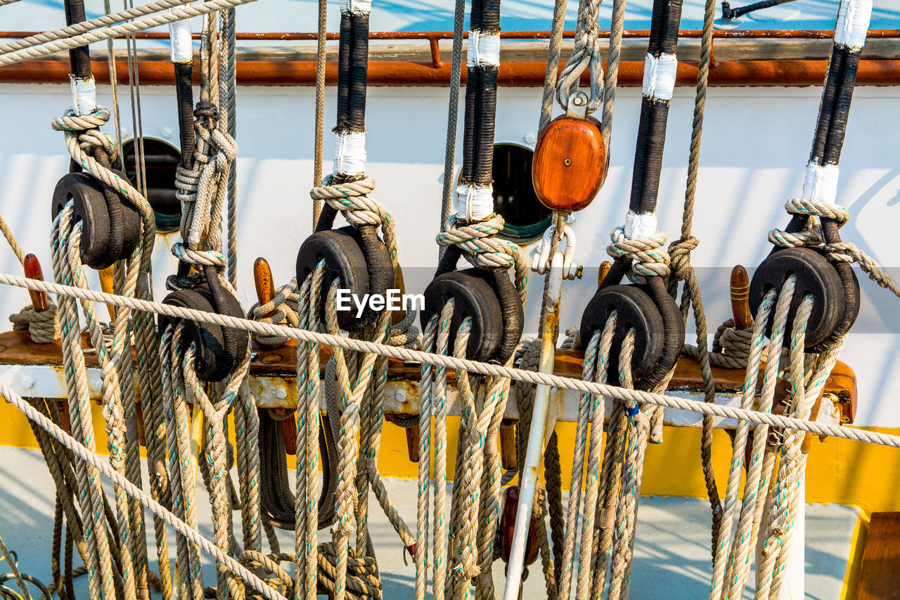 Pulleys on ship deck