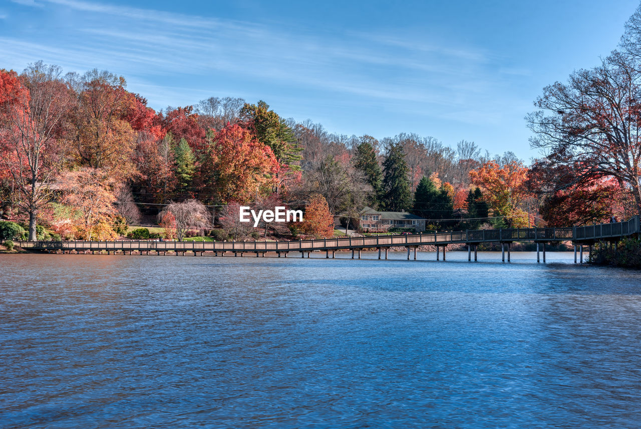 Scenic view of lake by trees against sky during autumn